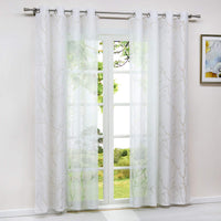 1 x RAW Customer Returns HeichkelL curtain with eyelets made of voile transparent burnout curtain 1 piece modern eyelet curtain window curtain in tree branches pattern white WxH 140x145 cm - RRP €24.19