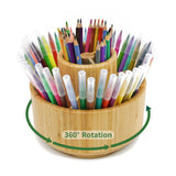 1 x RAW Customer Returns VaeFae Bamboo Pen Holder Round Rotating Holds 420 Pens Desk Storage for Markers, Colored Pencils, Art Brushes etc. - RRP €35.99