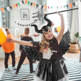 5 x Brand New TOPJOWGA Devil Costume Children, 5 Pieces Queen Horns Costume Set, Queen Horns Headband, Tutu Skirt, Wings, Necklace, Magic Wand, Queen Horns Costume Children for Cosplay Carnival Halloween - RRP €80.7