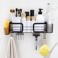 9 x RAW Customer Returns KROCEO shower shelf without drilling, pack of 2, rustproof stainless steel bathroom shelf, shower shelf with 10 hooks, bathroom shelf for shampoo shower gel, black - RRP €244.98