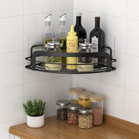 1 x RAW Customer Returns STEUGO corner shelf shower without drilling, black shampoo holder, bathroom shower storage with 4 hooks, 2 pieces, stainless steel - RRP €20.12