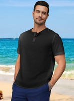 1 x RAW Customer Returns Meilicloth linen shirt men short sleeve summer men s Henley shirt linen casual shirt short T-shirt for men short sleeve shirt summer shirt top men short sleeve shirt casual beach Hawaii black XXL - RRP €24.19