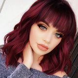 1 x RAW Customer Returns Colorfulpanda Wig Red Women s Short Bob with Bangs Curls Wavy Natural Hair Heat Resistant Fiber Wigs for Women Cosplay Wig Costume Party 14 Inches - RRP €23.16