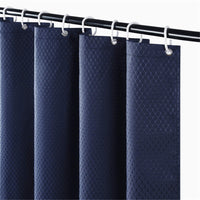 1 x RAW Customer Returns Furlinic Shower Curtain Heavy Bathroom Curtain Waterproof Textile Fabric Washable Anti-shcimmel for Bathtub Bathroom Waffles Dark Blue with 12 Shower Rings 180x180. - RRP €23.76