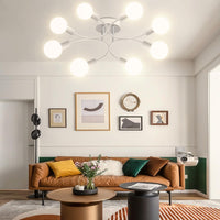 1 x RAW Customer Returns niuniaj Ceiling Lamp Vintage 8 Flames Sputnik Industrial Ceiling Lamp Retro Chandelier, Compatible with E27 LED, CFL and Edison Lamp, Ceiling Lamp Chandelier for Living Room Dining Room Kitchen White  - RRP €52.99