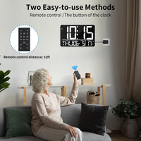 1 x RAW Customer Returns XREXS 13 Large Digital Wall Clock with Remote Control, Digital Wall Clock with Temperature Date Day 8 Languages 2 Alarms 25 Ringtones, Adjustable Brightness LED Digital Wall Clock - RRP €36.94