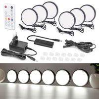 4 x Brand New WOBANE Dimmable LED Cabinet Lights, 6 LED Kitchen Under Cabinet Lights with RF Remote Control, Super Bright 6000K Cold White LED Under Cabinet Lights, for Kitchen, Cabinet, Shelves, Display Cases, Wardrobe, Black - RRP €161.32