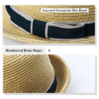 1 x Brand New Unisex sun hat straw panama fedora beach hat short brim black blue SIGGI L 60cm - RRP €27.22