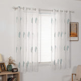 1 x RAW Customer Returns MIULEE curtains with turquoise and white leaves pattern, embroidery curtain transparent, decoration eyelet curtains for living room, short window curtain, set of 2 modern bedroom curtains, 2x H145 x W140cm - RRP €25.2