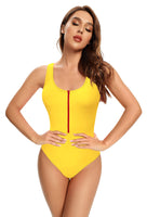 1 x Brand New SHEKINI Women s One-piece Swimsuit Low Neck with Adjustable Zipper Beachwear Elegant U Backless Slim Beachwear M,Yellow  - RRP €30.6