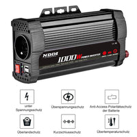 1 x RAW Customer Returns NDDI POWER 1000W Car Inverter, 12V DC to 230V AC Voltage Converter with Dual USB Port, Inverter for Camping, Car, Boat or RV, Charge Your Laptop, iPhone, Tablet, More - RRP €50.81