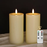 1 x RAW Customer Returns LUCOZA Set of 2 Flickering Flameless LED Candles with Timer and Remote Control for Indoors, 15 cm Battery-Operated LED Real Wax Candles, Realistic Pillar Candle with 3D Wick Light, Cream - RRP €22.18