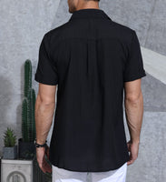 3 x Brand New Elainone Men s Linen Cotton Summer Short Sleeve Shirt, Mens Loose Fit Short Sleeve Shirt with Pocket, Black XL - RRP €59.97