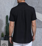 3 x Brand New Elainone Men s Linen Cotton Summer Short Sleeve Shirt, Mens Loose Fit Short Sleeve Shirt with Pocket, Black XL - RRP €59.97