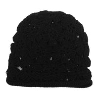 1 x RAW Customer Returns ZLYC Women Cotton Crochet Slouchy Beanie Hat Handmade Knit Cutout Summer Floral Skull Cap, Crochet Black, One Size - RRP €20.09