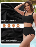 1 x RAW Customer Returns UMIPUBO Bikini Women Set Tummy Control High Waist Swimwear Push Up Bikinis Drawstring Side Two Piece Swimsuit V Neck Swimsuit Black, XL  - RRP €28.13