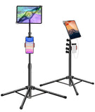 1 x RAW Customer Returns Tripod tablet stand, height adjustable holder tripod with 2 tablet holders for iPad Pro 12.9 11 10.5 9.7, iPad Air, iPad 8th 7th Gen, Tab, Surface Pro, all 9-14.5 inch tablets and smartphones - RRP €36.99