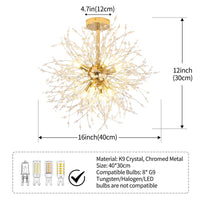 1 x RAW Customer Returns Modern Crystal Chandelier Gold 8 G9 Led Ceiling Light Fireworks Shape, Chrome Chandelier Pendant Lamps for Bedroom, Living Room, Corridor - RRP €64.91