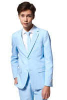 1 x RAW Customer Returns OppoSuits Cool Blue Solid Color Suit for Teenage Boys - Prom and Wedding Party Outfit - Include Blazer, Pants and Tie - Blue - RRP €65.5