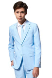 1 x RAW Customer Returns OppoSuits Cool Blue Solid Color Suit for Teenage Boys - Prom and Wedding Party Outfit - Include Blazer, Pants and Tie - Blue - RRP €65.5