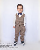 1 x RAW Customer Returns Zoerea 3 Piece Children Boys Clothing Set Shirt with Bow Tie Vest Trousers, Baby Boy Gentleman Wedding Tuxedo Baptism Brown Grid Suit White Outfit, Label 110 - RRP €28.72