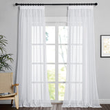 1 x RAW Customer Returns PONY DANCE Curtains Living Room Curtains with Ruffle Tape White Set of 2 H 245 x W 140 cm Curtains White Transparent Linen Look Curtain Translucent Curtains for Living Room - RRP €21.13