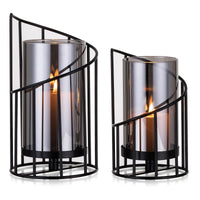 1 x RAW Customer Returns Romadedi lantern glass candle holder candle holder black glass cylinder with metal base for candles pillar candles tealight lanterns outdoor for table decoration living room garden decoration - RRP €19.99