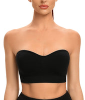 1 x RAW Customer Returns ANGOOL Women s Bandeau Strapless Bra without Underwire Padded Bralette Bra Seamless Tube Top Bra with Transparent Straps, Black Beige, M - RRP €26.21