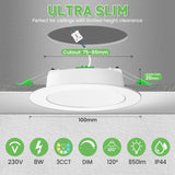 1 x RAW Customer Returns ALUSSO LED recessed spotlights 230V dimmable LED spots 8W 850LM flat ceiling spots 3CCT 3000K warm white 4000K neutral white 6500K cold white IP44 recessed lights for bathroom kitchen living room, set of 6 - RRP €41.7