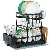 1 x RAW Customer Returns Yorbay dish drainer, dish drainer with draining mat, stainless steel dish drainer, dish drainer rack, dish rack, black 3-tier  - RRP €26.21