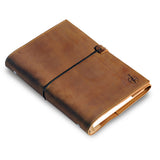 1 x RAW Customer Returns WANDERINGS A5 leather notebook ring binder refillable made of genuine leather - 22 x 15 cm - 6-ring - perfect for writing, planning, traveling, as a diary or sketchbook - mixed single sheets - leather binder - RRP €40.28