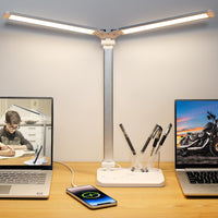 5 x RAW Customer Returns iVict Dual Swing Arm LED Desk Lamp, 5 Modes Touch Control Brightness Levels Desk Light with 45 Minute Auto-Off Timer, USB Charging Port, Memory Function, Pen Holder for Office - RRP €119.95