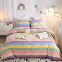 1 x RAW Customer Returns Freyamy girls bed linen 135x200cm colorful rainbow stripes children s bed linen 100 microfiber baby bed linen teenager children reversible bed linen duvet cover with zipper and pillowcase 80x80cm - RRP €21.99