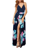 1 x RAW Customer Returns Newshows Women Summer Deep V Neck Leisure Spaghetti Dress Flower Print Split Maxi for Beach Party Floral 07,XL  - RRP €24.0