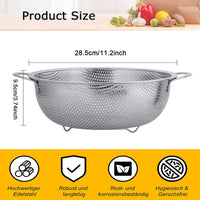 1 x RAW Customer Returns Sieve 28.5CM, Metal Kitchen Colander, Stainless Steel Sieve with Double Handles, Metal Sieve Pasta, Micro-perforated Draining Sieve, for Draining Straining Pasta Vegetables Fruit Rice, Dishwasher Safe - RRP €17.99