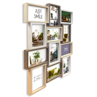 1 x RAW Customer Returns HAES DECO - Alvesta Wood Gallery Multi Photo Frame Multiple Wall Photo Frame in Brown Tones for 12 Photos 10x15 Dimensions 44 x 58 cm - MP164 - RRP €43.44