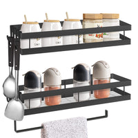 1 x RAW Customer Returns Ghope Set of 2 Kitchen Spice Racks No Hole Kitchen Roll Holder and 8 Removable Hooks Spice Rack Kitchen Bathroom Hanging Organizer - RRP €22.8