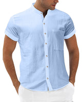 1 x RAW Customer Returns YAOBAOLE Cotton and linen shirt, short sleeves, buttons, shirt, casual, beach, shirt, summer, light, linen, sky blue, XXL, sky blue - RRP €27.6