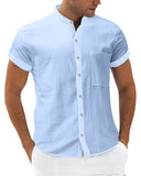 1 x RAW Customer Returns YAOBAOLE Cotton and linen shirt, short sleeves, buttons, shirt, casual, beach, shirt, summer, light, linen, sky blue, XXL, sky blue - RRP €27.6