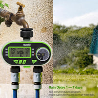 1 x RAW Customer Returns Aqualin irrigation computer two outlets irrigation clock automatic water timer water computer waterproof, green  - RRP €49.18