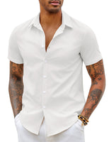 1 x RAW Customer Returns COOFANDY Men s Short Sleeve Shirts Slim Fit Casual Shirt Non-Iron Business Shirt Short Sleeve Shirt Summer Shirts Short Sleeve Shirts Beach Shirt Plain White M - RRP €24.99