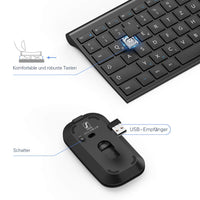 1 x RAW Customer Returns seenda Keyboard Mouse Set Wireless, Rechargeable Aluminum Keyboard with Compact Design, Ultra Thin and Quiet Wireless Keyboard with Mouse for PC Laptop Smart TV, 1200 DPI, QWERTZ Layout, Black - RRP €39.23