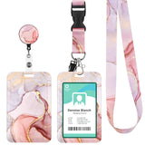 1 x RAW Customer Returns Lanyard with Card Holder Swivel Lobster Clasp with Neck Straps, Retractable for Nurse ID Cards, Keys, Camera Marble Pink  - RRP €16.8