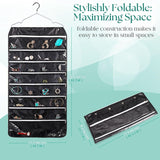 3 x Brand New Flexzion Hanging Jewelry Organizer with Zipper Pockets, Black Jewelry Organizer with Hanger, 56 Pockets, Double Sided Hanging Earring Organizer for Bracelets, Watches, Rings - RRP €76.47