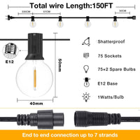 1 x RAW Customer Returns Outdoor String Lights, 45.7M 150FT G40 LED Bulbs, with 75 2 Plastic, Waterproof Garden Lights Decorative String, Party, Wedding - RRP €89.99