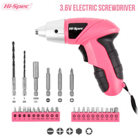 1 x RAW Customer Returns HI-SPEC Small cordless screwdriver in pink with rechargeable 3.6 V battery and LED light. 26-piece accessories for everyone, small or large - RRP €22.09