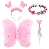 1 x RAW Customer Returns Tacobear Pack of 5 Fairy Costume Children with Fairy Wings Fairy Dress Flower Wreath Hair Butterfly Fairy Headband Hair Band Fairy Wand Halloween Party Princess Fairy Costume Accessories for Girls Pink  - RRP €27.54