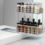 1 x RAW Customer Returns Spice Rack Organiser, Pull Out Spice Rack, Kitchen Cabinet Organizer with Cupboard Shelf, Storage Rack 2 Tier Spice Racks for Kitchen, Bottles Oil Ingredients Jars Cooking Silver 28 x 13 x 26 cm  - RRP €37.3