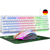 1 x RAW Customer Returns Wired White Gaming Keyboard with Mouse German Layout QWERTZ Wired Keyboard LED RGB Backlight 2400 DPI 6 Button Mouse Keyboard and Mouse Compatible with PC PS5 PS4 Xbox - RRP €30.49