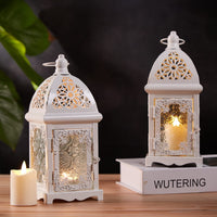 1 x RAW Customer Returns Small Metal Candle Holders Set of 2, Decorative Clear Glass Hanging Lanterns Creative Decoration for Wedding Home Tabletop Bird Cage White  - RRP €29.99